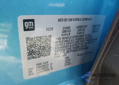 2025 Chevrolet Trax Fwd 2Rs from USA, damaged, VIN KL77LJEP4SC225490